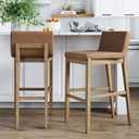 Nathan James Gracie Modern Upholstered Bar Chair, Wooden Bar Stool for Kitchen Island with Faux Leather Upholstery, Light Brown, Set of 2, Bar Height - Set of 2