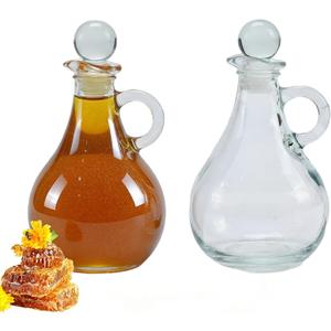 No Drip Glass Honey Dispenser 2 Pack, 14oz Honey Jar with Sealed Lid, Transparent 400ml Honey Container for Pancake, Waffle, Kitchen & Dining Table