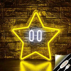 Star Neon Sign, Gaming Led Neon Light for Kids Bedroom Wall Decor Game Room Decor,Man Cave,Dimmable Gaming Star Led Sign Gifts for Kids Boys (Yellow with White Backplate)