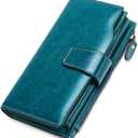 SENDEFN Women Leather Wallets RFID Blocking Clutch Card Holder Ladies Purse with Zipper Pocket (Blue)