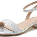Women's Ankle Strap Sandals, Low Block Heel, Open Toe Summer Dress Shoes with Buckle Closure 40