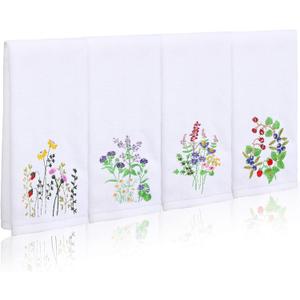 4 Pcs Floral Hand Towels Set Spring Wildflower Embroidered Bathroom Towels Absorbent Spring Cotton Hand Napkins Decorative Cloth Dish Tea Towels for Drying Cleaning Gift, 14 x 30 Inch