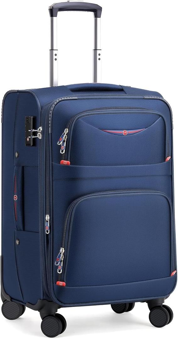 ROPLUS Softside Expandable Luggage with 4 Spinner Wheels, Durable Carry-On Luggage Suitcase (Blue, 21-Inch)