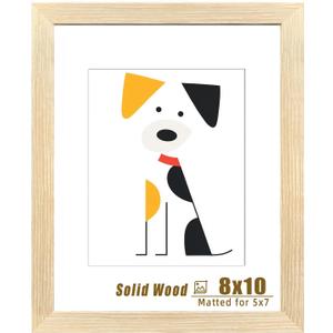 LUCKYLIFE 8x10 Picture Frame, Natural Solid Wooden Photo Frames, Display 5x7 with Mat or 8 x 10 Without Mat, Wall or Tabletop, 1 Pack