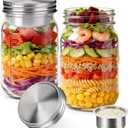 Palksky 32oz Salad Jars with Dressing Cup, 2 Pack Glass Salad Pod Mason Jar, Leak-Proof Stainless Steel Lid, On-the-Go Fresh Food Jar for Lunch & Weekly Prep