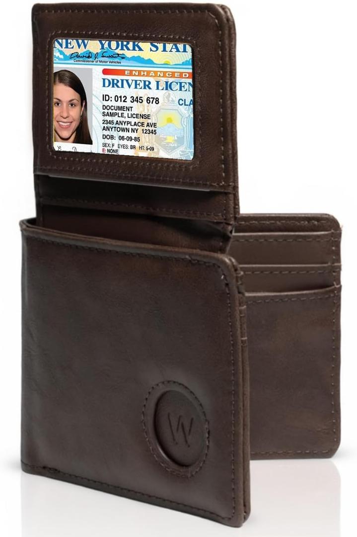Leather Wallet Gift for Men with AirTag Holder & SIM Card Slots, RFID Blocking Bifold, 10 Card + 2 ID Pockets, Durable Everyday Carry (Dark Brown)