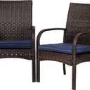 Outdoor Wicker Dining Chairs, Patio Rattan Dining Chairs, Restaurant Chair with Removable Cushions, Firepit Armchair w/Armrests Set of 2