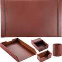 5 Pcs Bonded Leather Desk Organizer Accessories Set 30 x 18 Inch Leather Desk Mat Protector Sticky Note Holder File Paper Tray Pen Cup Business Card Holder Workspace Decor for Women Men
