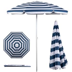 PICNIC TIME 5.5 Ft Portable Beach Umbrella, Lightweight UV Protection Sunshade with Tilt Pole & Carry Bag, Outdoor Canopy Umbrella for Beach, Sand, Pool, Patio, Camping, Travel, or Backyard Shade, (Blue & White Stripe)