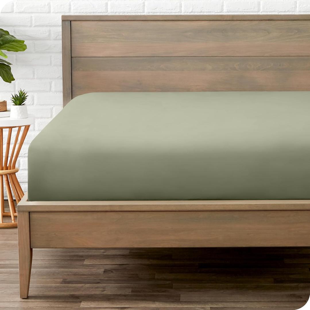 Bare Home Fitted Bottom Sheet Queen Size - Premium 1800 Microfiber - Ultra-Soft Hotel Luxury - Deep Pocket - Durable and Long Lasting (Queen, Sage)