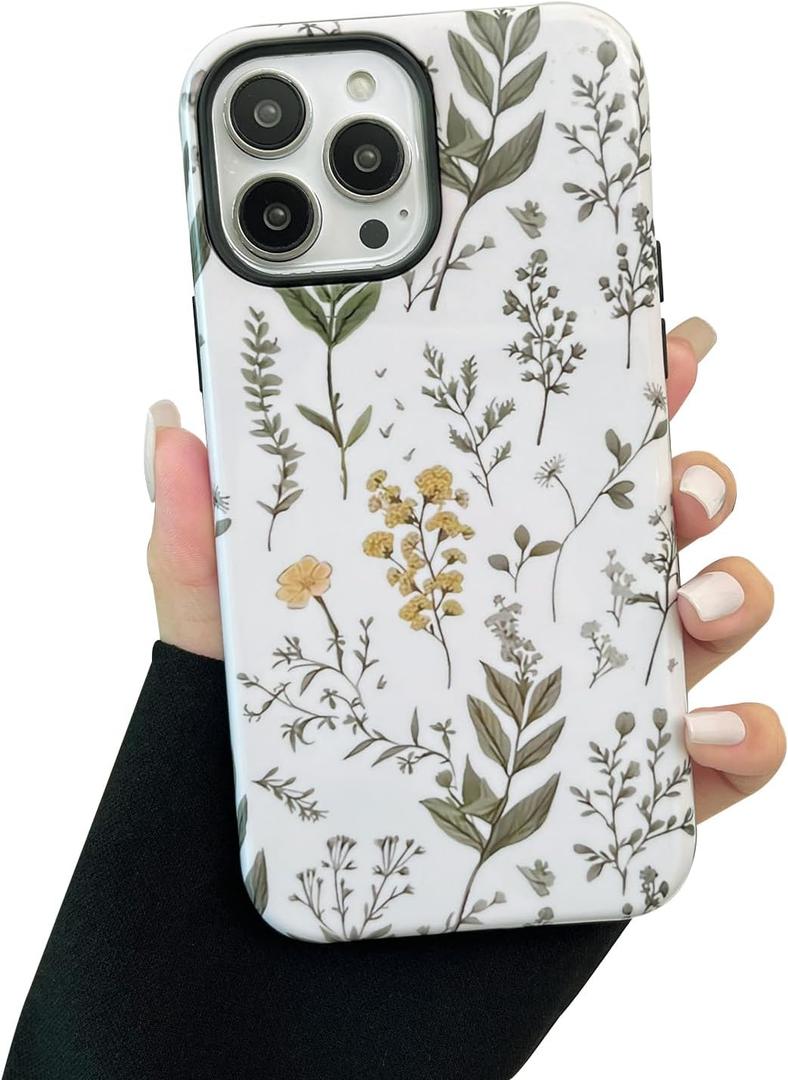 2 x Compatible for iPhone 16 Plus Case, Cute Green Plants Floral Pattern Case for Women,with Shockproof TPU and Hard PC 2-Layer Protective Cover Designed for iPhone 16 Plus 6.7"-Green Yellow