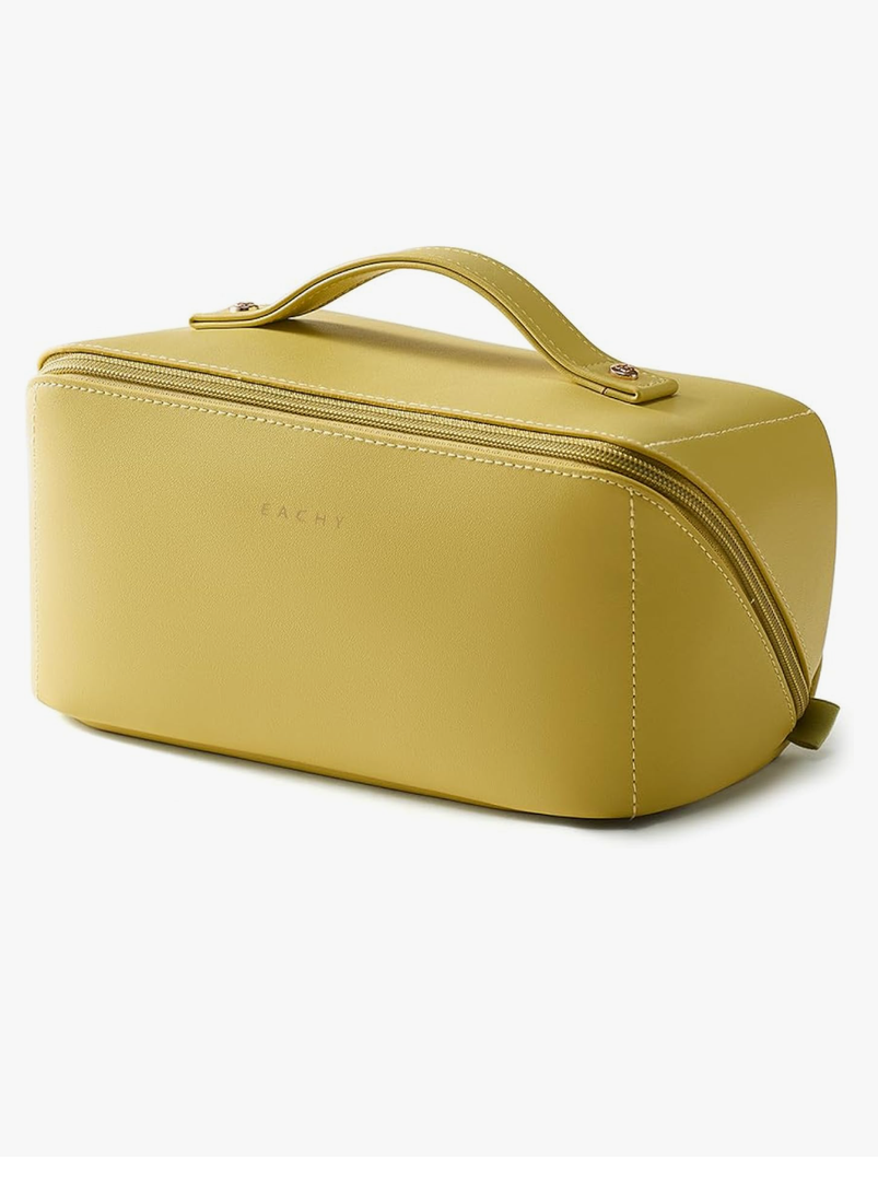 EACHY Travel Makeup Bag,Large Capacity Cosmetic Bags for Women,Waterproof Portable Pouch Open Flat Toiletry Bag Pattern Makeup Bag, Green 