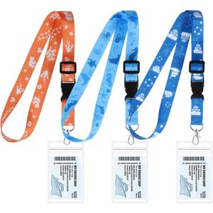 3 Pack Adjustable Lanyards with Waterproof ID Holder & Detachable Buckle for Cruise Ship Cards (Unique Style)