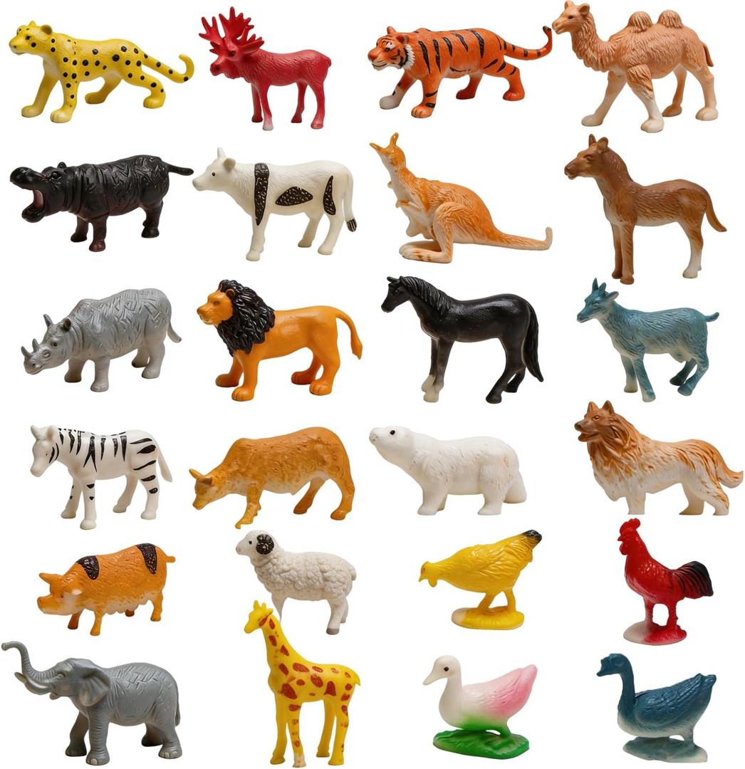 2 x CUTE STONE 24 PCS Animals Figures Toys, Realistic Wild Zoo Animal Figurines, Animal Learning Toys for Kids Toddlers Boys