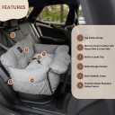 JACKO & CO Premium Dog Car Seat Safe & Cozy Travel Bed Carrier for Small Dogs, Puppies, Pets, Clip-On Leash, Storage Pockets, Water-Resistant, Machine Wash (Grey, Removable - Medium (25-40lbs))