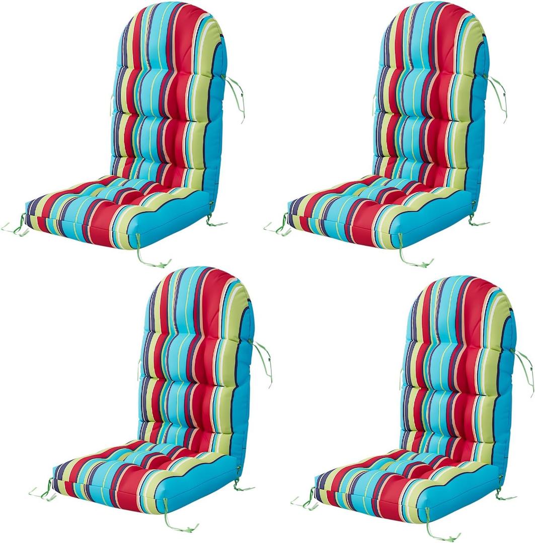 Adirondack Chair Cushion Set of 4, Rocking Chair Cushions, High Back Patio Cushions, Thickened Weather Resistant Patio Cushion with 6 Ties, Non Slip Fade & Waterproof (Striped Red)