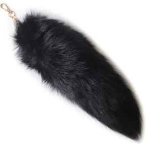 Chic and Alluring Natural Fox Tail Charms - Multicolor Fashionable Accessory Attachments (Black)
