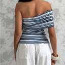 GORGLITTER Women's Striped Off The Shoulder Tops Asymmetrical Neck Sexy Going Out Top (M)