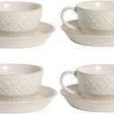 LOWYEPAULHO Cappuccino Cups with Saucers, 5''Ceramic Coffee Cup and Saucer set for Au Lait, Double shot, Latte, Cafe Mocha,Set of 4