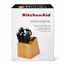 KitchenAid Gourmet 12-Piece Forged Knife Block Set with Sharpener, High-Carbon Steel, Black Birchwood