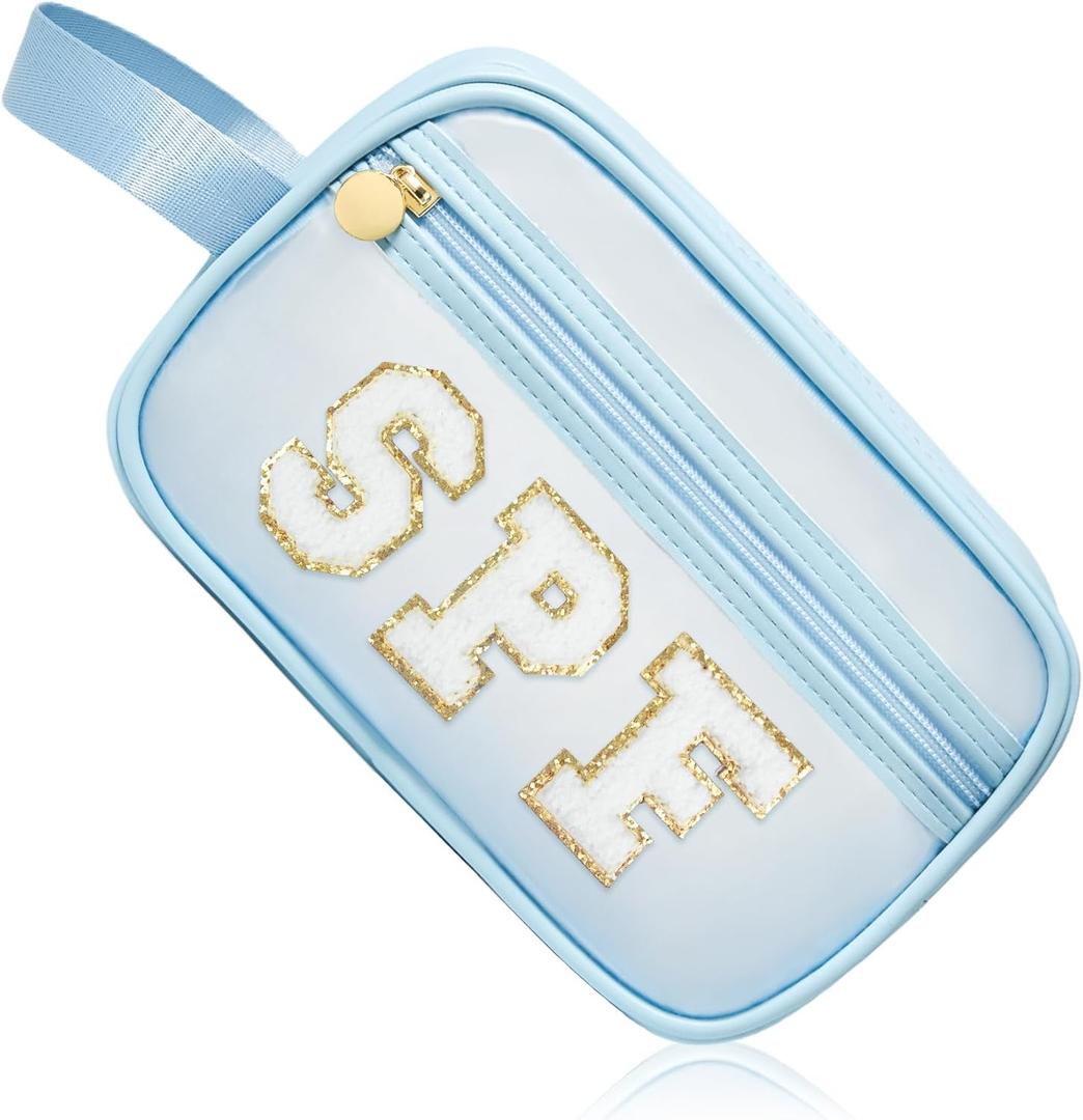 COSHAYSOO Clear Sunscreen Bag Makeup Toiletries Pouch Beach Vacation Essentials Summer Travel Stuff Accessories Personalized Graduation Gifts for Her Women College Teen Girls Teacher Nurse Blue SPF