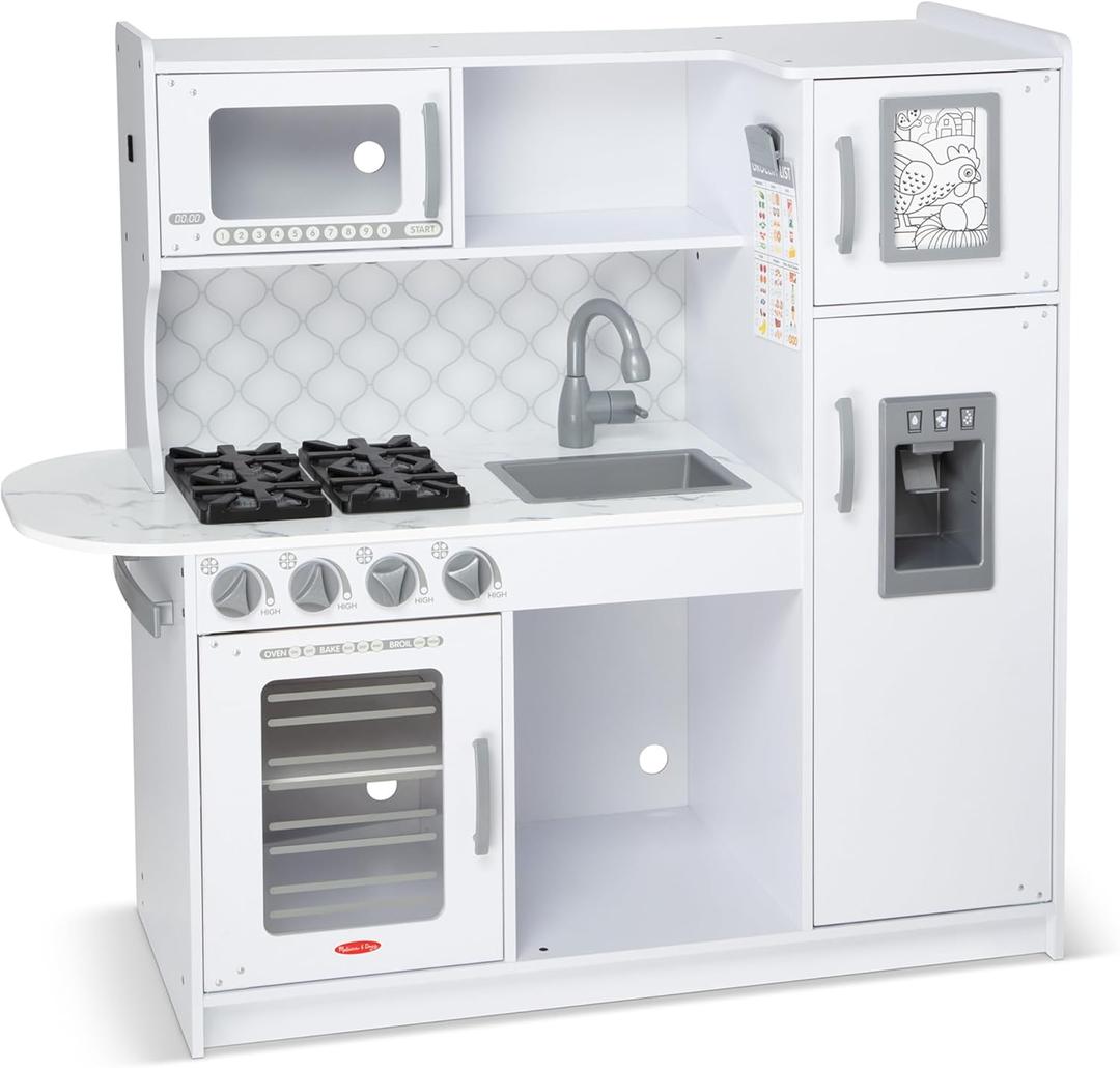 Melissa & Doug Wooden Chef's Kitchen Set for Kids with Play Kitchen Accessories & Ice Cube Dispenser, Preschool Learning Toys for Girls & Boys 3+, Cloud White - FSC Certified