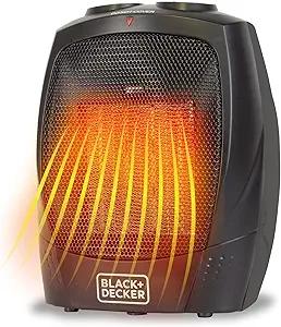 BLACK+DECKER Personal Ceramic Heater, Space Heater for Office Desk, Home Office & Personal Use Desk, 2 Heat & Fan Only Settings, Adjustable Thermostat, BHDC201, Black