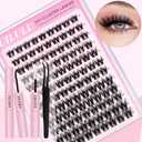 Uilulu Lash Clusters Kit for DIY Lash Extension at Home, False Eyelashes Set with Bond Seal, Lash Remover, Brush, Tweezers, D Curl Wispy Individual Clusters Eye Lash Extensions Kit (U10 Kit)