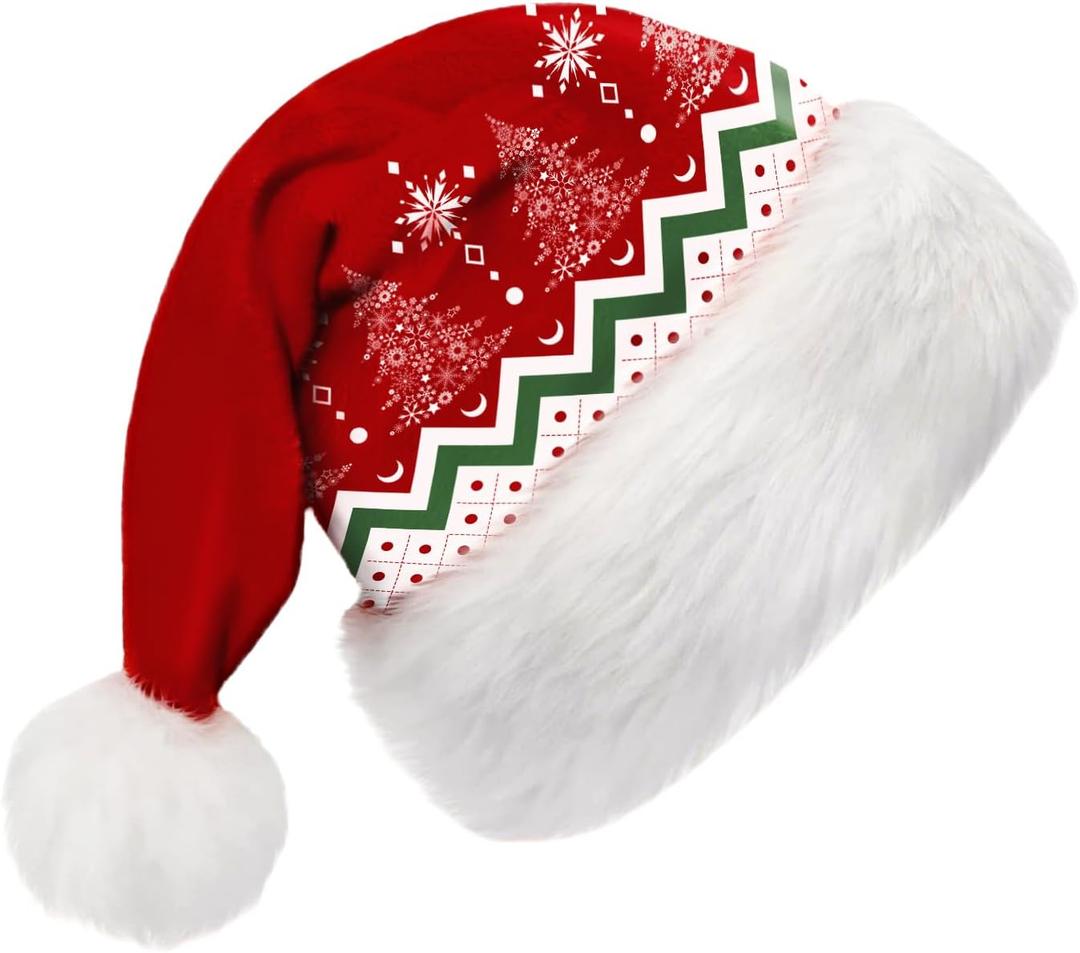 Santa Hat for Adults, Unisex Women Men Velvet Comfort Red Christmas Santa Claus Hats for Xmas Eve New Year Holiday Party Supplies