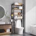 Over-The-Toilet Storage Rack 4-Tier,Bathroom Organizer Shelf Over Toilet,Adjustable Wooden Shelves and Basket,Freestanding Above Toilet Shelf,Space Saver for Rooms(Black Rack-Rustic Brown Shelves), Large