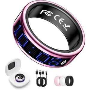 Smart Ring for Women & Men, Fitness & Health Tracker with Display Screen, IP68 Waterproof Smart Rings for Health Monitoring, Fitness Tracker Ring with Call Notification, No App Fees (Pink, 8#)