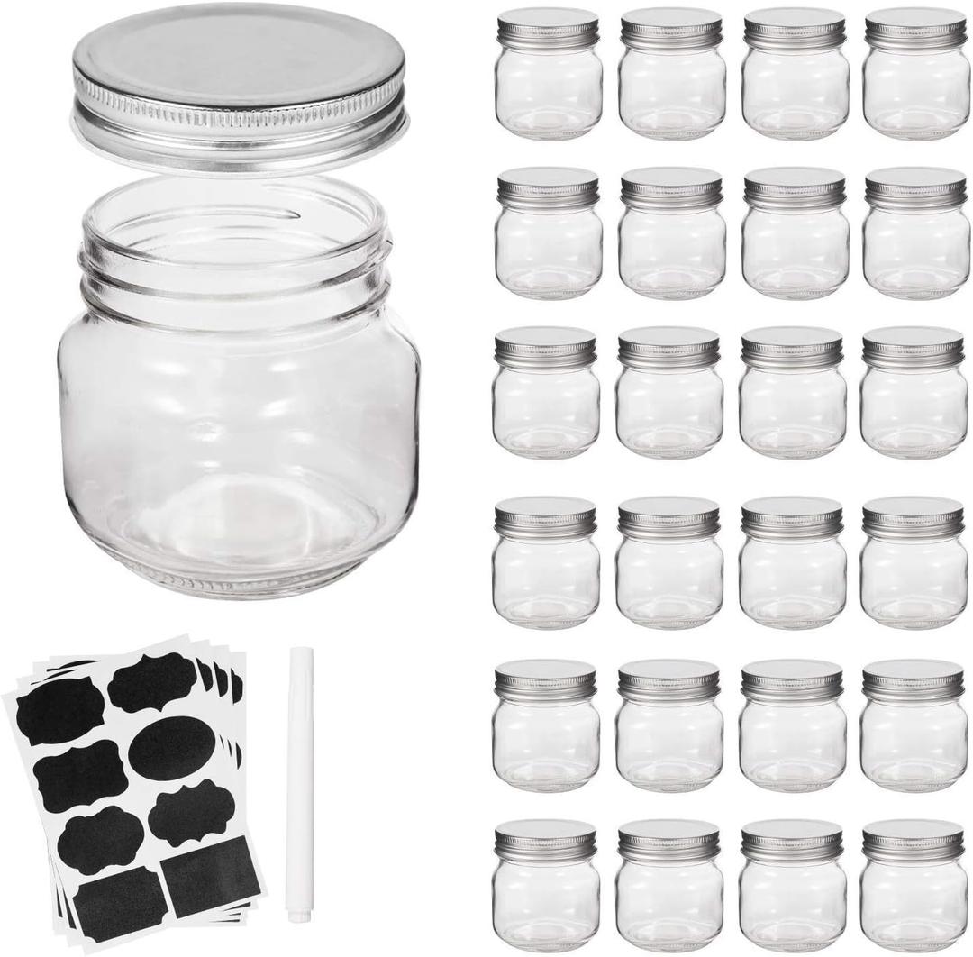 Accguan Mason Jars, glass jar 8OZ With Regular Lids and Bands(Silver), Ideal for Jam,Honey,Wedding Favors,Shower Favors, 24 PACK, 29 Count
