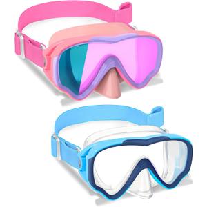 Kids Swim Goggles with Fabric Strap for Kids 3-15, Leak Proof Swimming Goggles Nose Cover 180 Clear View