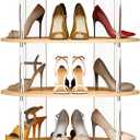 TAKEKIT 7-Tier Rotating Shoe Rack, 360 Degree Spinning Shoe Rack Tower, Lazy Susan Storage Tower Made of Acrylic and Wood, Round Rotating Organizer Shelf for Closet, Entryway and Bedroom