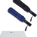 Double 10-Rib 46 Inch Compact Travel Umbrella for Rain - Sturdy Portable Windproof Umbrella - Small Automatic Folding Umbrella (Pack of 2, Black, Blue)
