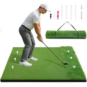 Golf Hitting Mats 31mm&55mm, 5x4ft/5x5ft Golf Mat Practice Outdoor & Indoor, Golf Practice Mat with 9 Tees, Heavy Duty Artificial Dual Turf Matt for Training Chipping Driving Swing Backyard Simulator