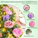Livole 2Pcs 12 FT Artificial Flower Garland with Lights Pink Fake Roses Peony Floral Garland with Eucalyptus Flower Hanging Vine for Wedding Arch Table Centerpieces Backdrop Party Home Decor