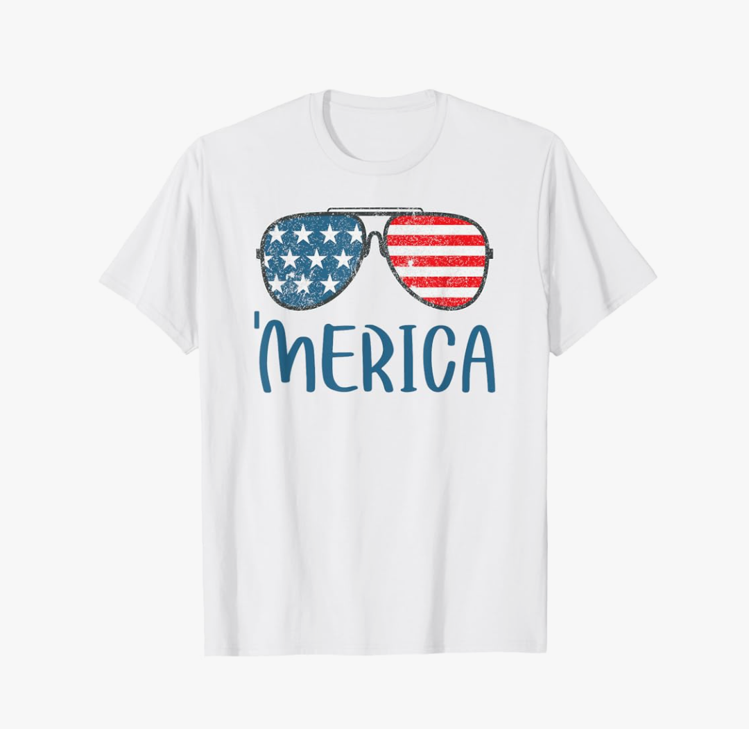 Merica 4th Of July America Retro Sunglasses American Flag T-Shirt XL