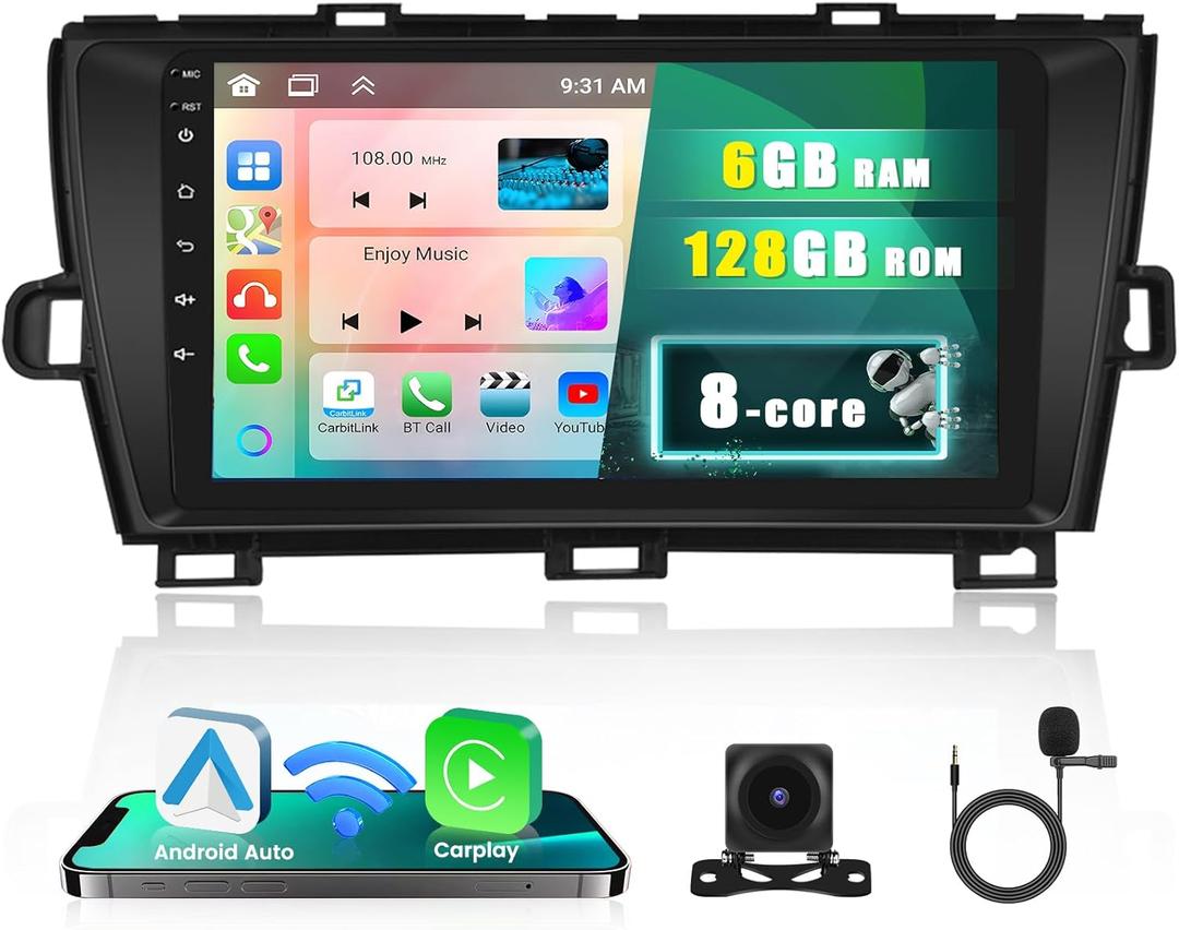 8-Core 6+128G Android 15 Car Stereo Upgrade Radio for Toyota Prius 2010-2015 with JBL, 9'' HD Touch Screen with Wireless CarPlay & Android Auto, AHD Backup Camera, Mirror Link, GPS Navi