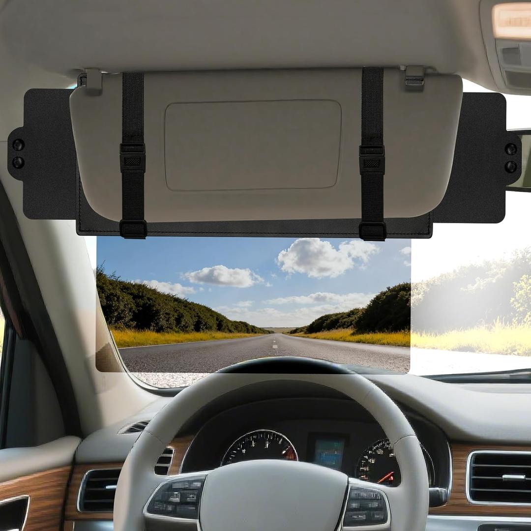 Veharvim Sun Visor Extender for Car (Polarized, UV400, PC Lens, 2 Side Sunshade), Car Visor Extender Sun Blocker, Visor Extender Attachment, Anti-Glare for Safe Driving (1 Pack, Black)