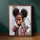 Framed Funny Black Girl Bathroom Canvas Wall Art Humor African American Kids Stank Face Bathroom Unpleasant Smell Cover Nose Picture Wall Decor Print Artwork for Kids Washroom Toilet Home Decor