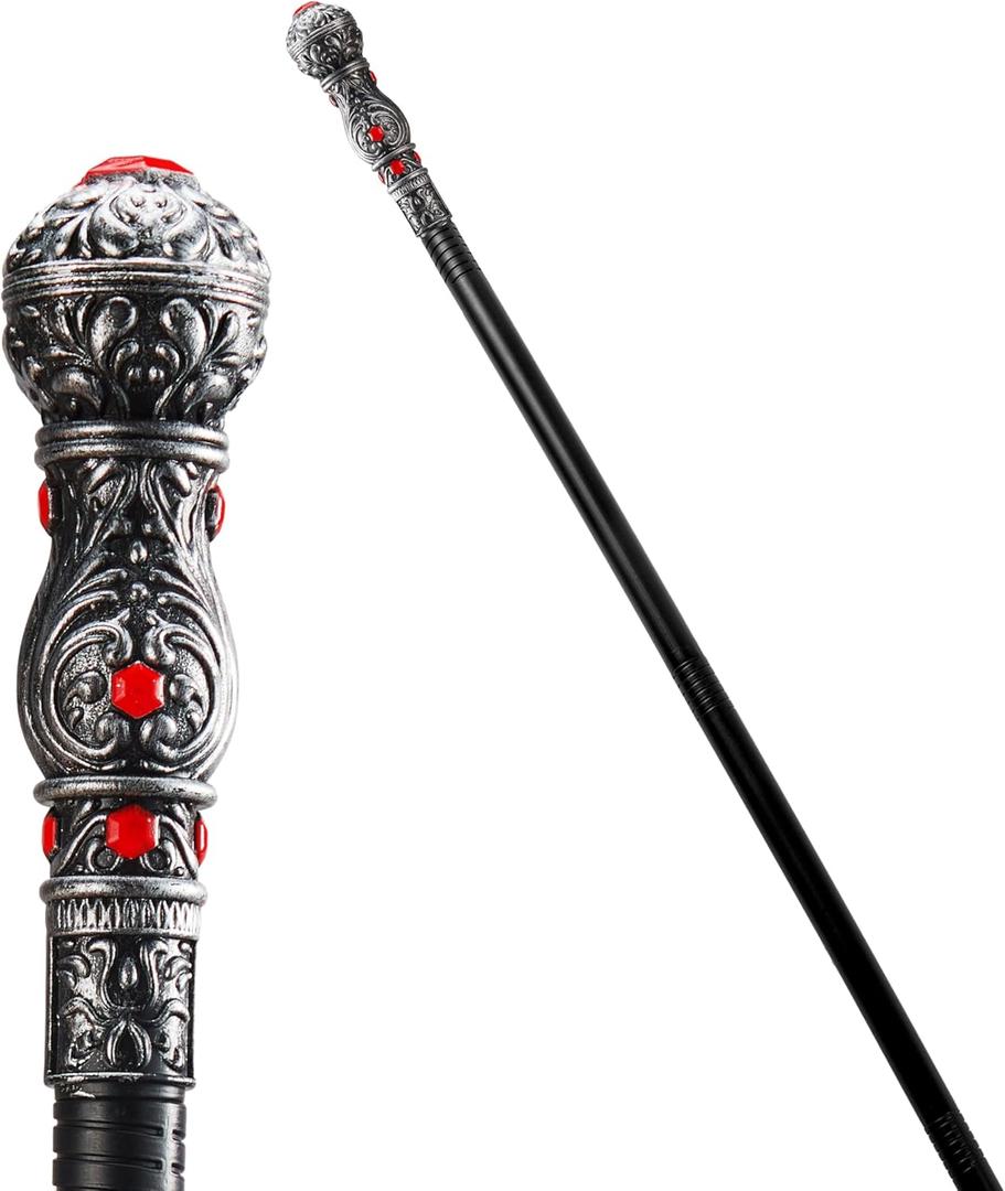 Spooktacular Creations Halloween Costume Walking Cane, Silver Elegant Vintage Staff Prop Stick for Halloween Cane Costume Accessories, Vampire Dress Up Parties for Adults and Kids