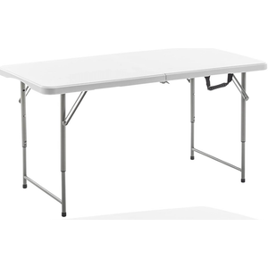 BTEXPERT Fold-in-Half Folding Utility Table 4Feet Lightweight Height Adjustable Portable Carrying Handle Indoor Outdoor Picnic Camping Office Home Party Easy to Clean Store Care White
