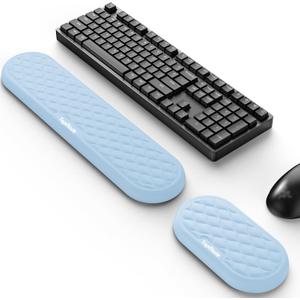 TopMade Upgraded Wider Wrist Rest Set, Soft Memory Foam Keyboard Hand Rest Pad, Computer Ergonomic Keyboard Mouse Wrist Support for Typing Pain Relief, Comfort for Office, Gaming, Study, White Ice