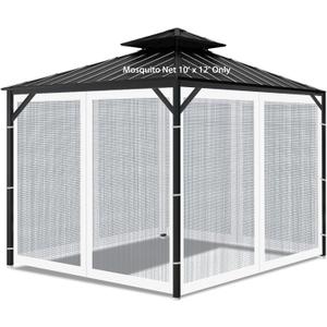Gazebo Universal Replacement Mosquito Netting, Outdoor Mesh Netting Screen 4-Panel Sidewall with Zipper for Patio, Canopy, Garden and Backyard, Gray(Mosquito Net Only) (White, 10' x 12')
