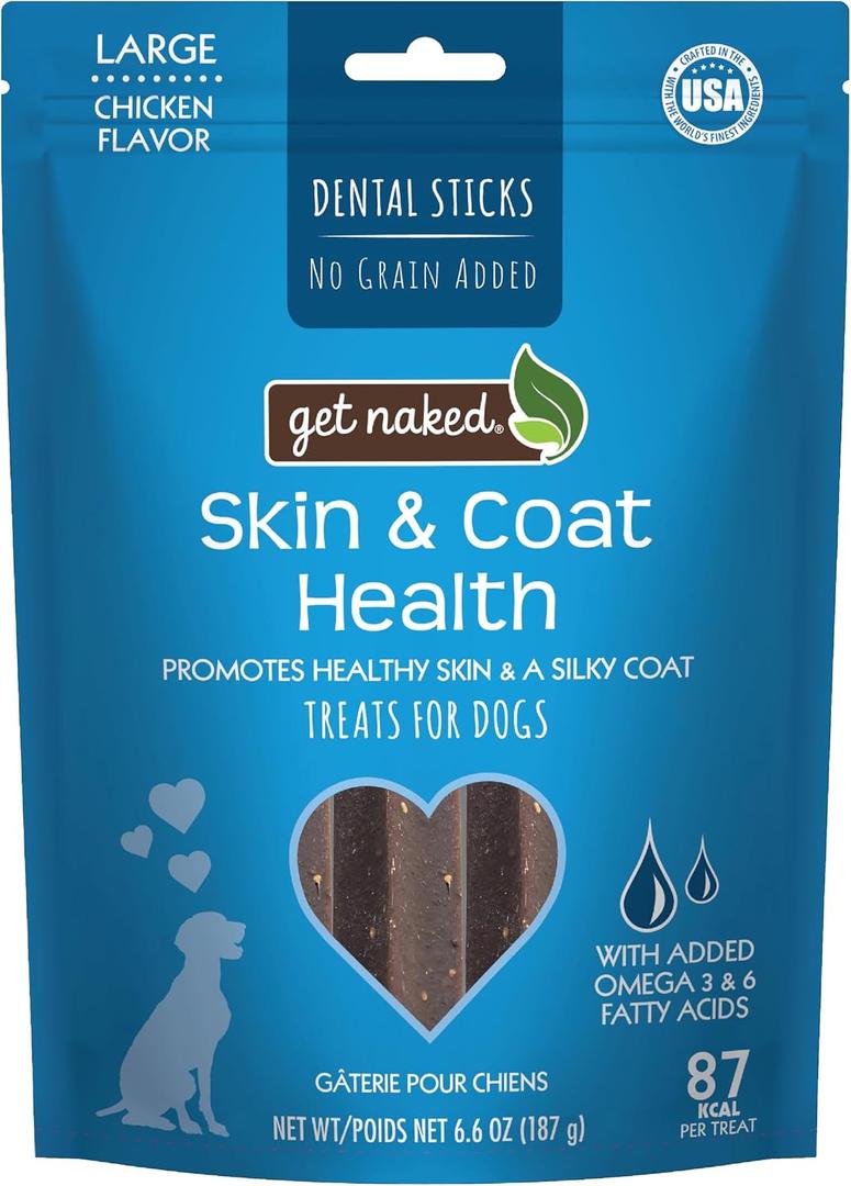 Get Naked Grain Free 1 Pouch 6.6 Oz Skin & Coat Dental Chew Sticks, Large (EXP 11/19/27)