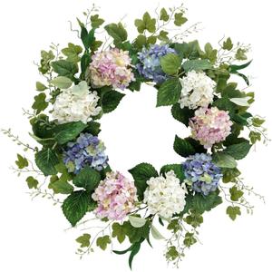 Spring Summer Wreaths for Front Door, 20 Inch Artificial Wreaths with Hydrangea Floral, Floral Wreath for Porch Wall Window Wedding Decor, All Season Wreaths for Home Outdoor Decoration (Pink Blue White)