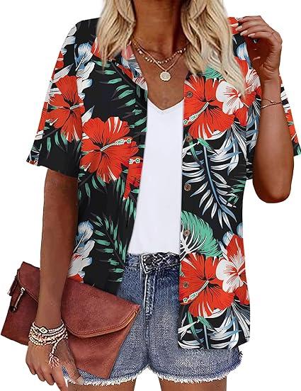 LILYCHIC Women's Hawaiian Shirts Coconut Button Summer Soft Button Down Shirts Short Sleeve XXXL