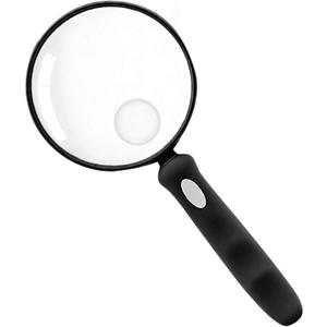 5 x Lakei Magnifying Glass 10X Handheld Reading Magnifying Glass, 90mm Shatter Resistant Lens, Non-Slip Rubber Handle, Suitable for Elderly Reading, Natural Exploration and Science Hobby(Black)