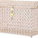 ELLDOO Crystal Wedding Card Box with Heart Lock, 12.6" x 6.3" x 9.4" Money Card Box Treasure Chest Style Gold Gift for Wedding Receptions, Centerpiece Decor, Anniversary, Keepsake, Gift Display Box